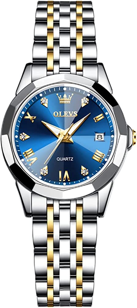 OLEVS Womens Watch Fashion Dress Diamond Female Watches for Ladies Analog Quartz Stainless Steel Waterproof Luminous Day Date Two Tone Wristwatch - Image 9